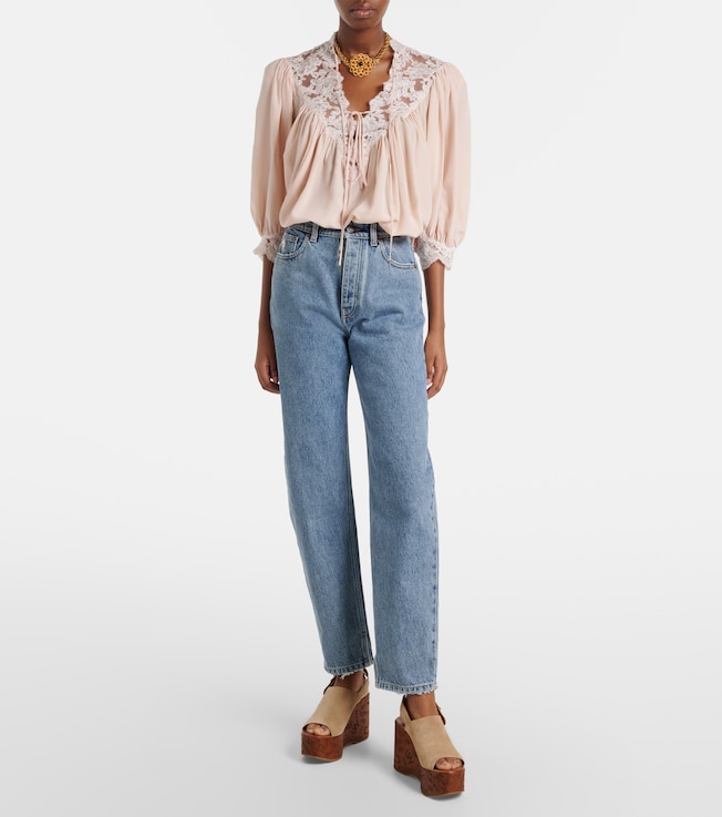 Chloé Lace-trimmed silk crêpe de chine blouse