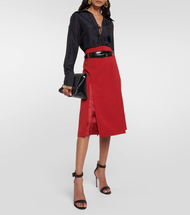 High-rise wool-blend midi skirt | Victoria Beckham
