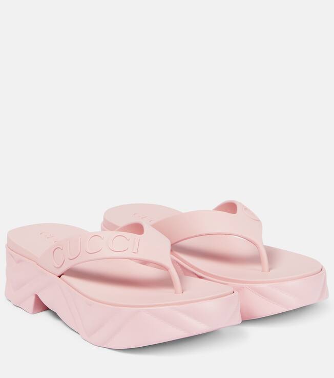 Logo rubber platform thong sandals | Gucci